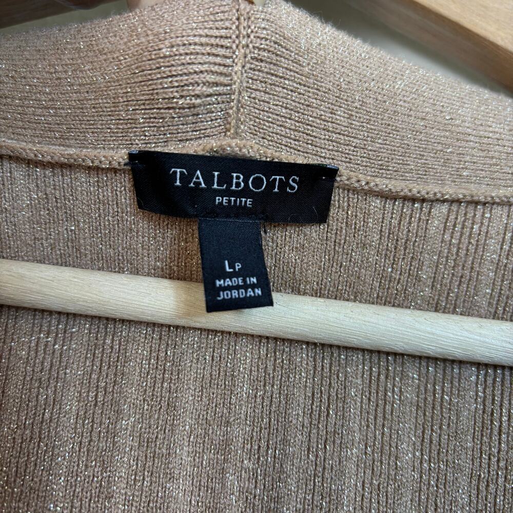 Talbots Metallic Ribbed Cardigan Size Large Petite Rattan Spring Office Minimal - Picture 6 of 9